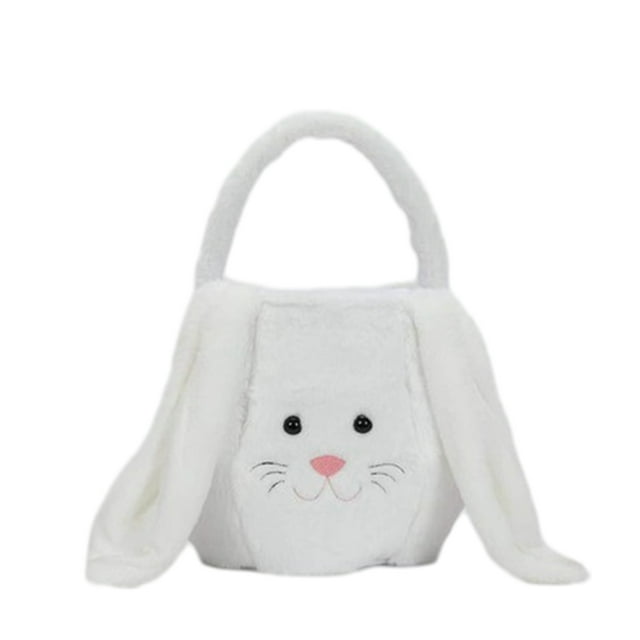TopLLC Easter Bunny Basket, Cute Rabbit Design Easter Eggs Basket with Long Ears, Soft Plush Buckets Storage Bag for Easter Eggs Hunting, Handbag Candy Treat Tote Bags Spring Decor Gift for Kids Party