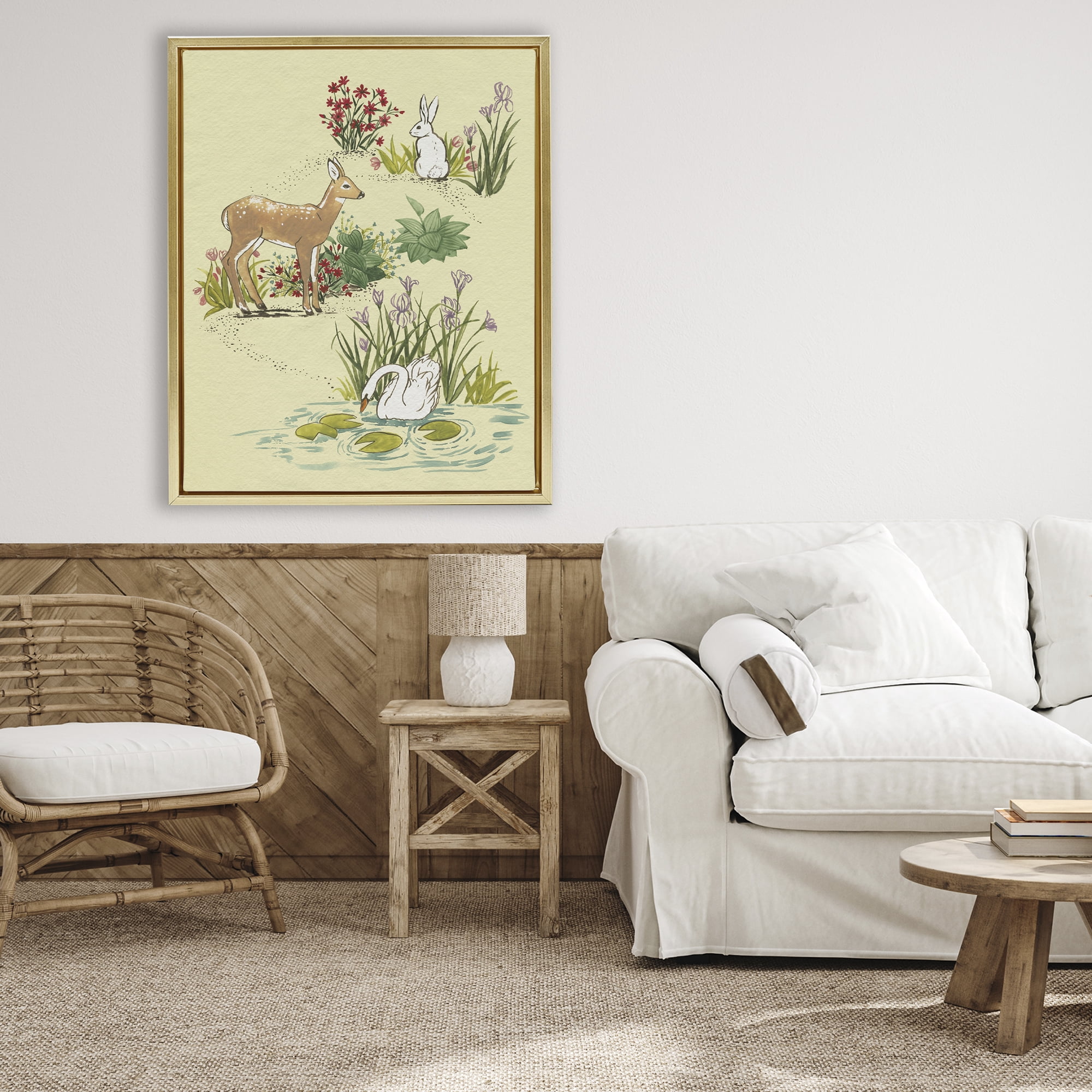 Stupell Industries Peaceful Spring Animals Gold Framed Floater Canvas Wall Art, design by Grace Popp