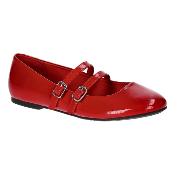 No Boundaries Faux Leather Mary Jane Flats with Double Straps, Women's