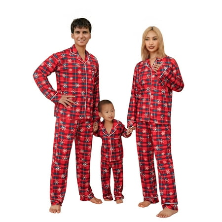 

Sunisery Family Matching Christmas Pajamas Plaids Snowflake Pjs Xmas Sleepwear Holiday Pyjamas Set for Men Women Kids