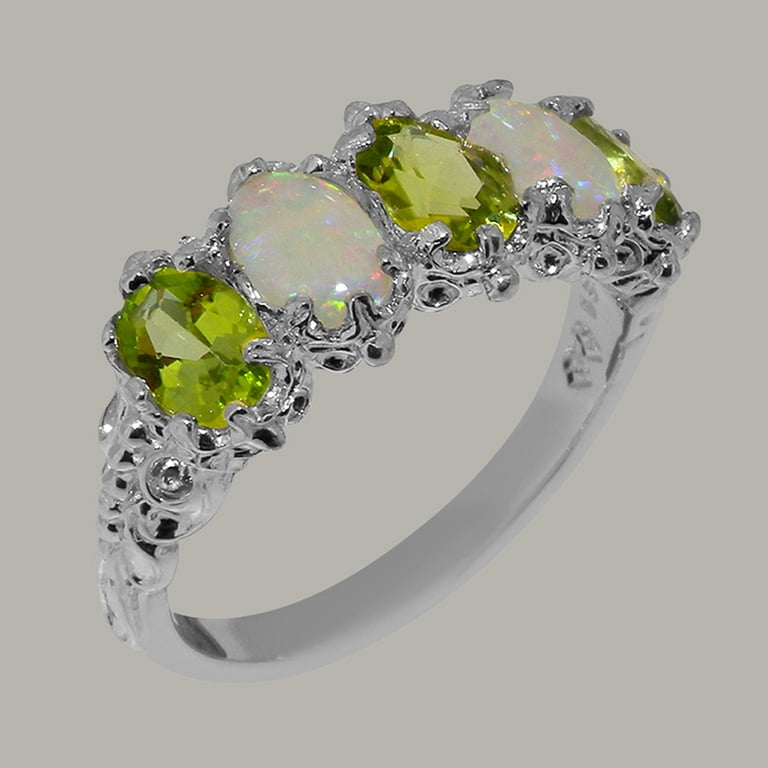 LBG British Made 925 Sterling Silver Natural Peridot Opal Womens Eternity Ring 33 size options Size 10