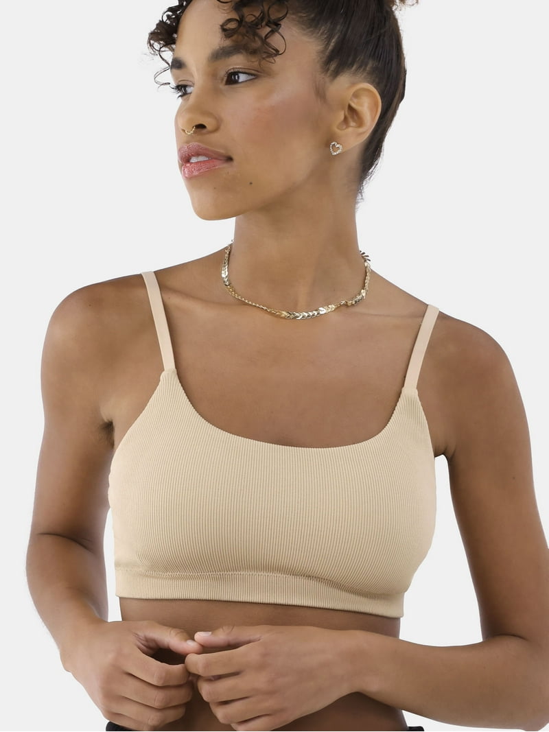 No Boundaries Seamless Square Neck Ribbed Bralette - Black Soot, Padded Removable Cups, 3X-Large