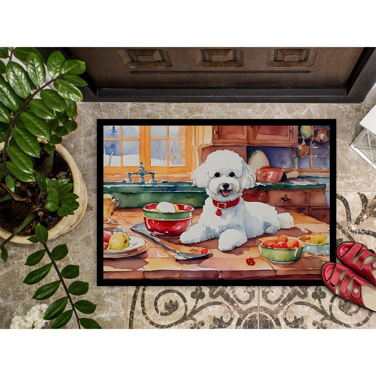 Carolines Treasures DAC3736MAT 18 x 27 in. Unisex Bichon Frise Christmas Cookies Doormat