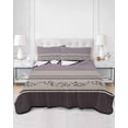 thumbnail image 2 of Quilts Queen Size Bedding Set, Purple Floral Lightweight Quilted Comforter, Modern Farmhouse Leaves Brown Striped Soft Reversible Bedspread Coverlet with Pillow Covers for All Season, 90" x 96", 2 of 7