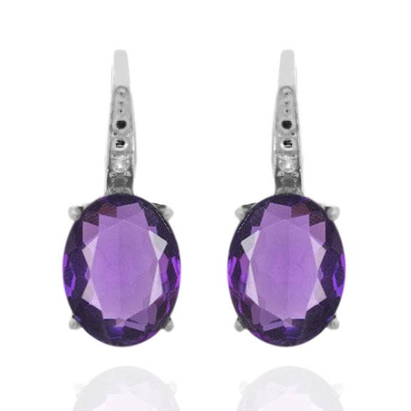 925 Sterling Silver Brazilian Amethyst, Diamond Earring