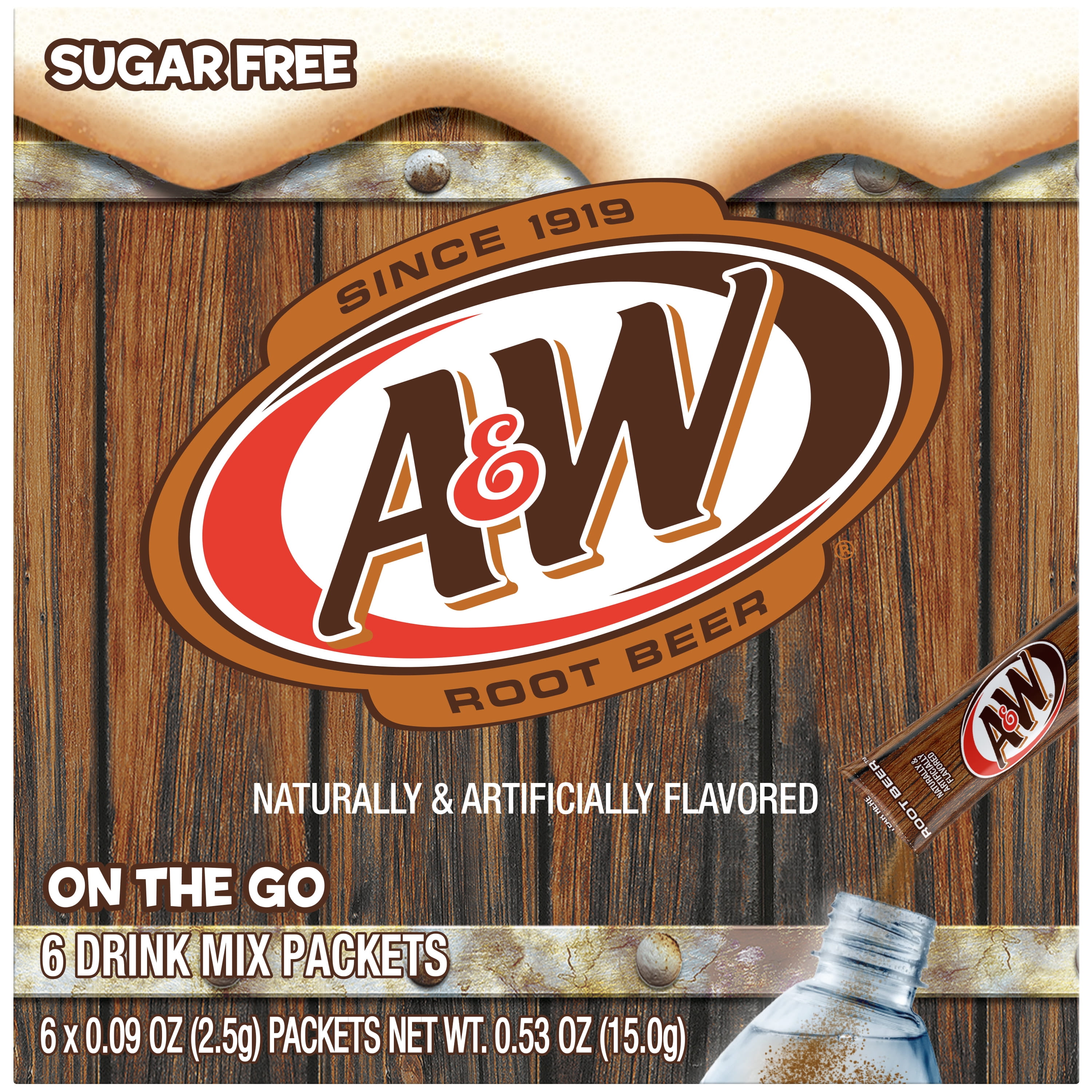 (6 pack) AW Root Beer Powder Drink Mix, Sugar-Free, 12 Pack