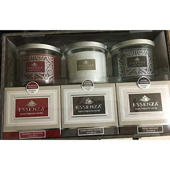 Essenza Luxury Fragrance Candles 3-PC Gift Set (Blackberry Cardamom, Vanilla, Amber Teakwood)