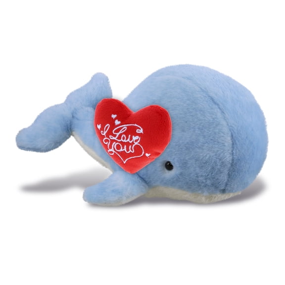 DolliBu I Love You Plush Super Soft Large Blue Whale - Cute Stuffed Animal Whale with Red Heart Plush for Valentines, Anniversary, Romantic Date, Boyfriend, or Girlfriend Gift - 13 Inches
