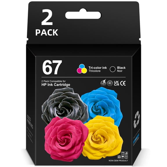 67 Ink Catridges for HP 67 Ink Cartridges for HP 67 Ink Black and Color Compatible for HP Printer Ink 67 (1 Black 1 Tri-color 2 Pack)