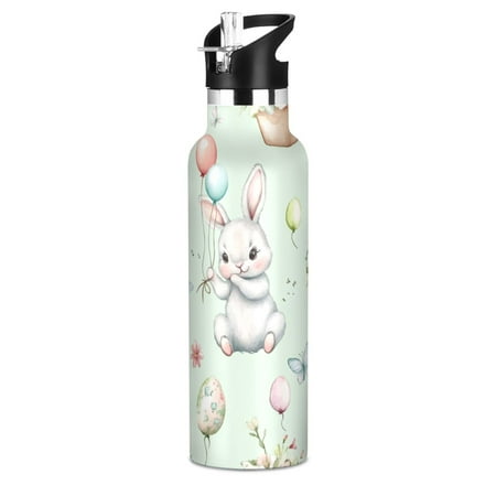 

Kids Insulated Stainless Steel Sports Water Bottle 600ml (20oz) BPA-Free Cute Bunny Holding Balloons