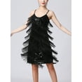 thumbnail image 4 of Kaerm Women's 1920s Flapper Dress Spaghetti Straps Sequin Fringe Latin Dance Dress Party Dancewear Black 3XL, 4 of 6