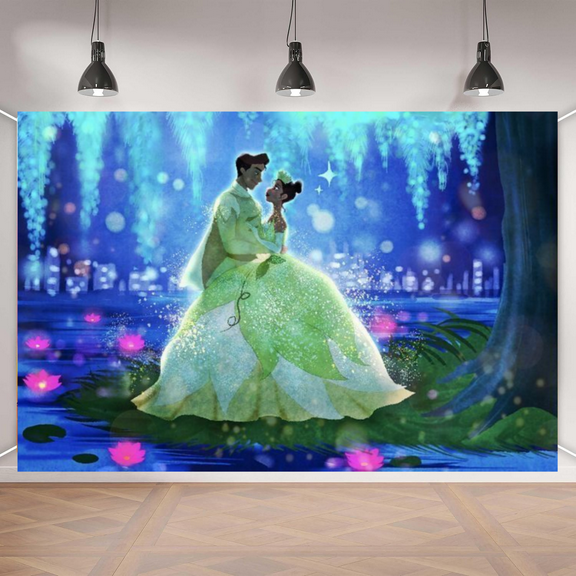 Princess Tiana theme party birthday background, polyester fiber fabric,suitable for party, birthday celebration and birthday party decoration 5.9x3.6ft
