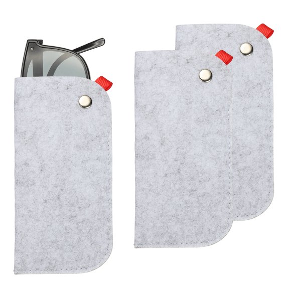 Uxcell 3 Pack Portable Felt Glasses Case, Soft Slip-in Pouch Case, Eyeglasses Bag Sunglasses Storage Pouch for Men and Women (Ear Hanging Style, Light Gray)