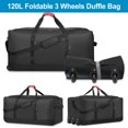 thumbnail image 3 of Bolsa de viaje Finnhomy plegable de 120 litros con 3 ruedas, 82 x 36 x 40 cm, color negro, 3 of 7