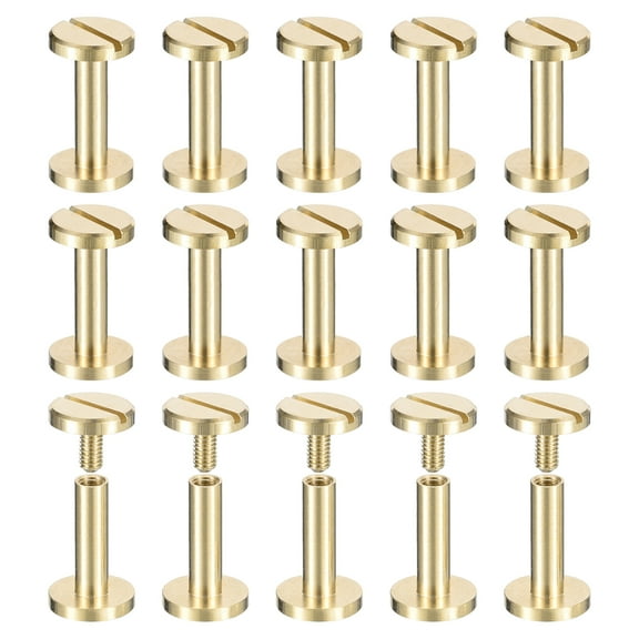 30Pack Brass Chicago Screws, 14x10mm Post Nail Stud Rivets for Leather Crafts