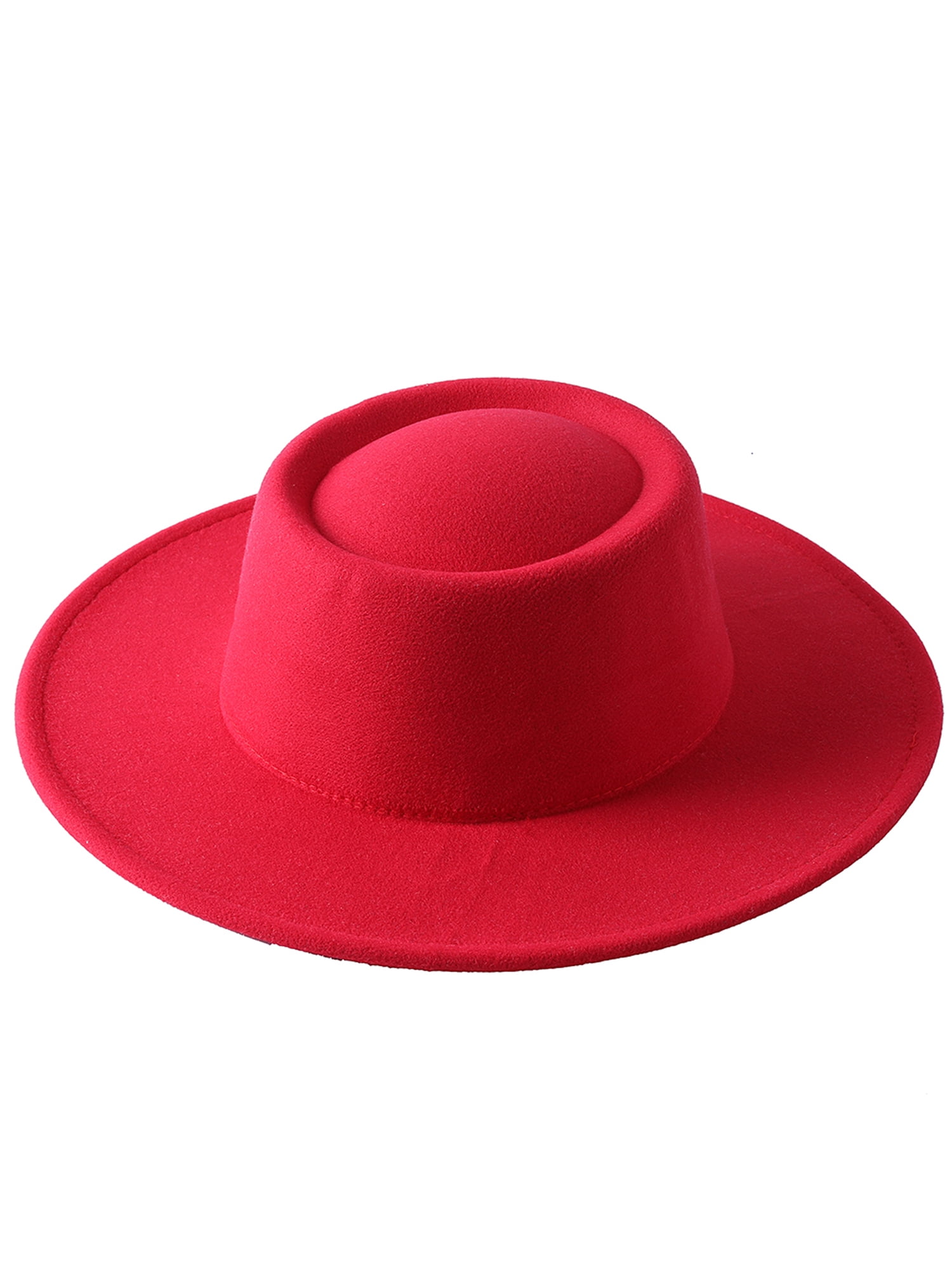 Herdignity Women FlatTop Hat Large Brim Solid Color Blower Hat Woolen