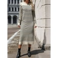 thumbnail image 6 of Long Sweater Dress for Women Loose Knitwear Striped Long Dresses Stylish Autumn and Winter Outfits M, 6 of 9