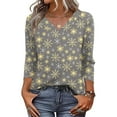 thumbnail image 2 of Women's Casual Fashion Christmas Print 3/4 Sleeve Top, Holiday Graphic Tee, Stylish Blouse for Fall Winter Seasonal Wear,Gray,L, 2 of 7