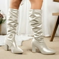 thumbnail image 4 of Rokment Slouchy Knee High Dress Boots for Women Fall Winter Fashion Slouch Leather Pointed Toe Block High Heel Pull on Mid Calf Tall Boots White Size 7.5, 4 of 8