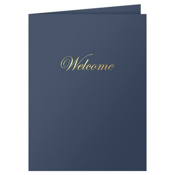 The Gallery Collection, 25 Count, Blue, Welcome Pocket Folders, Gold Foil Stamped, for HR Professionals (9 x 12)