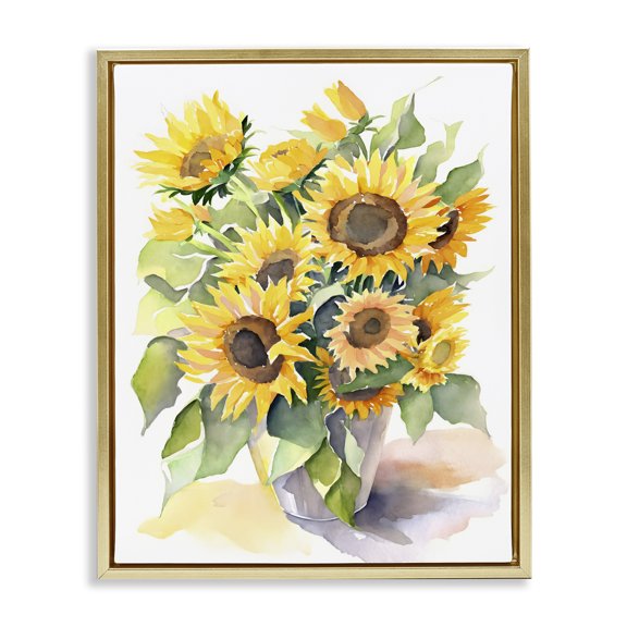 Stupell Industries Traditional Modern Sunflowers on White Gold Floating Frame Canvas Art, 17 x 21, by Petals Prints Design