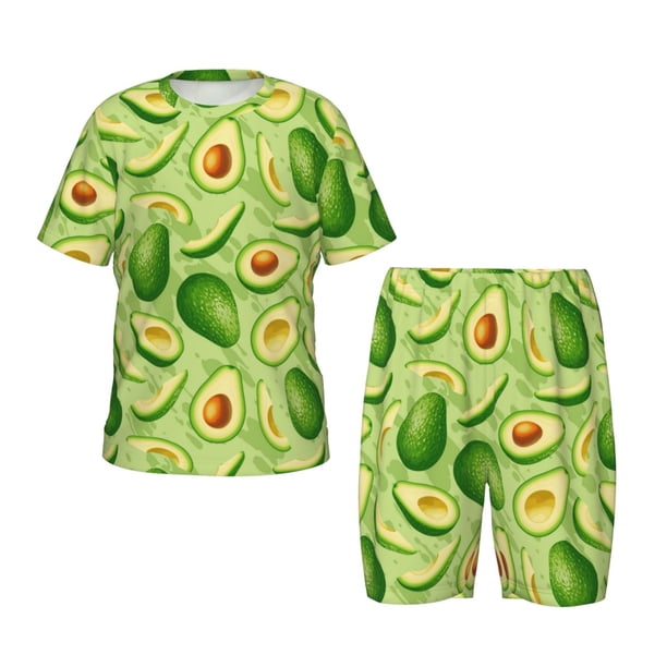 Balery Green Avocado Conjunto de Pijama Infantil de Manga Corta con Estampado – Ropa de Dormir de Algodón Suave-Small