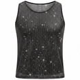 thumbnail image 6 of USNSM Men's Fashion Sequin Tank Top Sparkly Metallic Sleeveless Crew Neck T Shirt Trendy Party Cropped Top for Men Black XXL, 6 of 7
