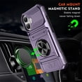 thumbnail image 3 of For Apple iPhone 16 Plus Phone Case with Finger Ring Holder Kickstand, Card Slots，Heavy Duty Shockproof Rugged Protective Working with Magnetic Car Phone Mount,Purple,For iPhone 16 Plus, 3 of 7