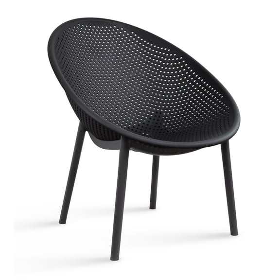 2xhome Mid-Century Modern Plastic Lounge Chair Plastic Legs with Breathable Perforated Egg Shaped Seat for Indoor/Outdoor Use, Black, Set of 1, 1 piece