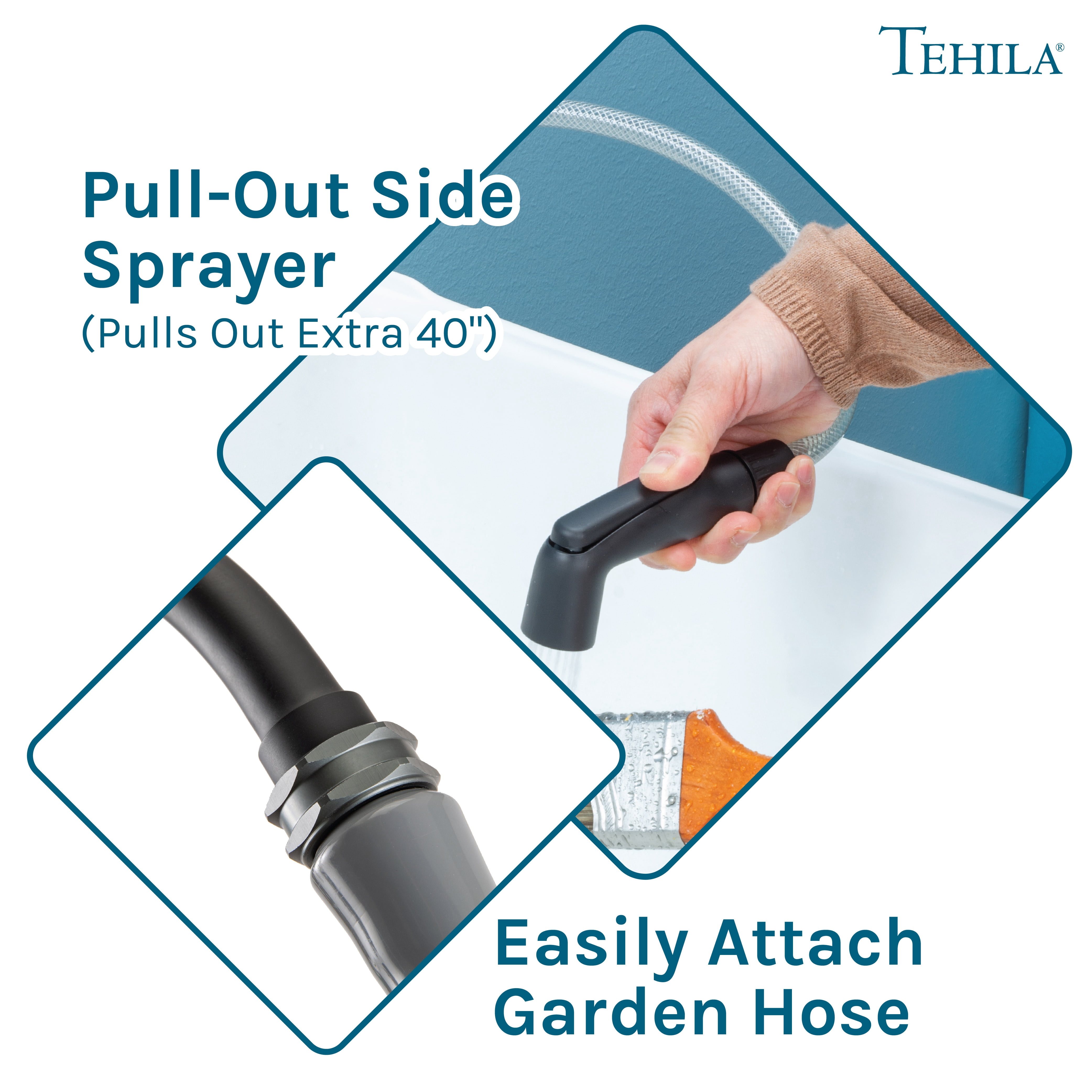 TEHILA Space Saver 16 Gallon White Utility Sink with Black Faucet & Side-Sprayer