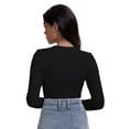 thumbnail image 2 of Casual Women's Long Sleeve Shirts Knit Fitted Stretch Scoopneck Basic Solid Tunic Tops, 2 of 6