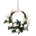thumbnail image 1 of Guirnalda de flores artificiales, corona de peonía floreciente, corona de primavera con hojas verdes para la puerta delantera, decoración del porche del hogar, decoración de fiesta Adepaton CJWUS-3971, 1 of 7