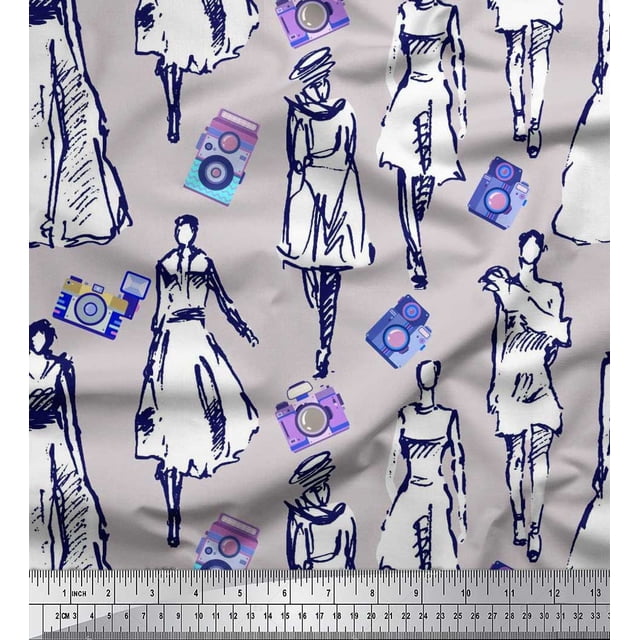 Soimoi Modal Satin Fabric Women & Camera Fashion Decor Fabric Printed Yard 42 Inch Wide