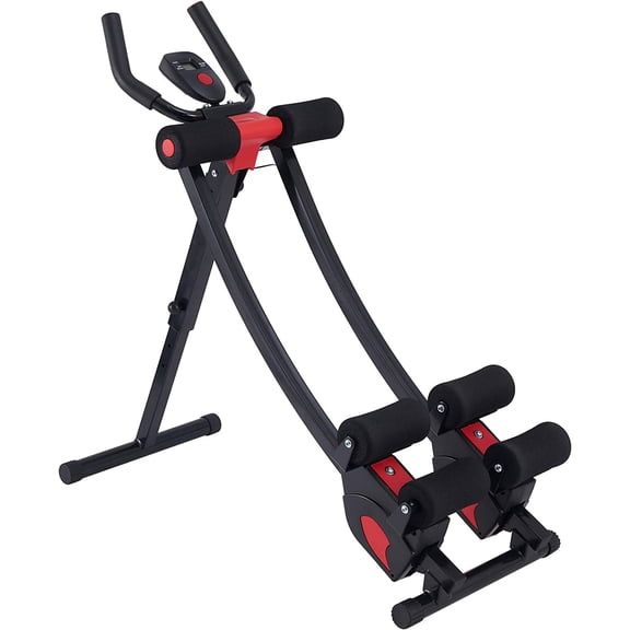 Ab Machine for Home Gym, Core Strength Training Equipment for Home Fitness, Ab Crunch Coaster with 4 Intensities and Digital Display, Foldable Core Trainer for Abdominal