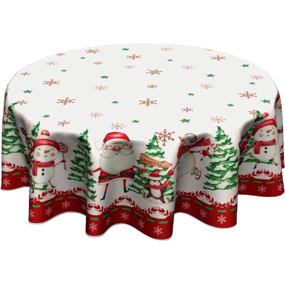 Nappe Ronde Père Noël Bonhomme de Neige - Nappe Arbre de Noël 60 Pouces Flocon de Neige Hiver pour Fête Cuisine Salle à Manger