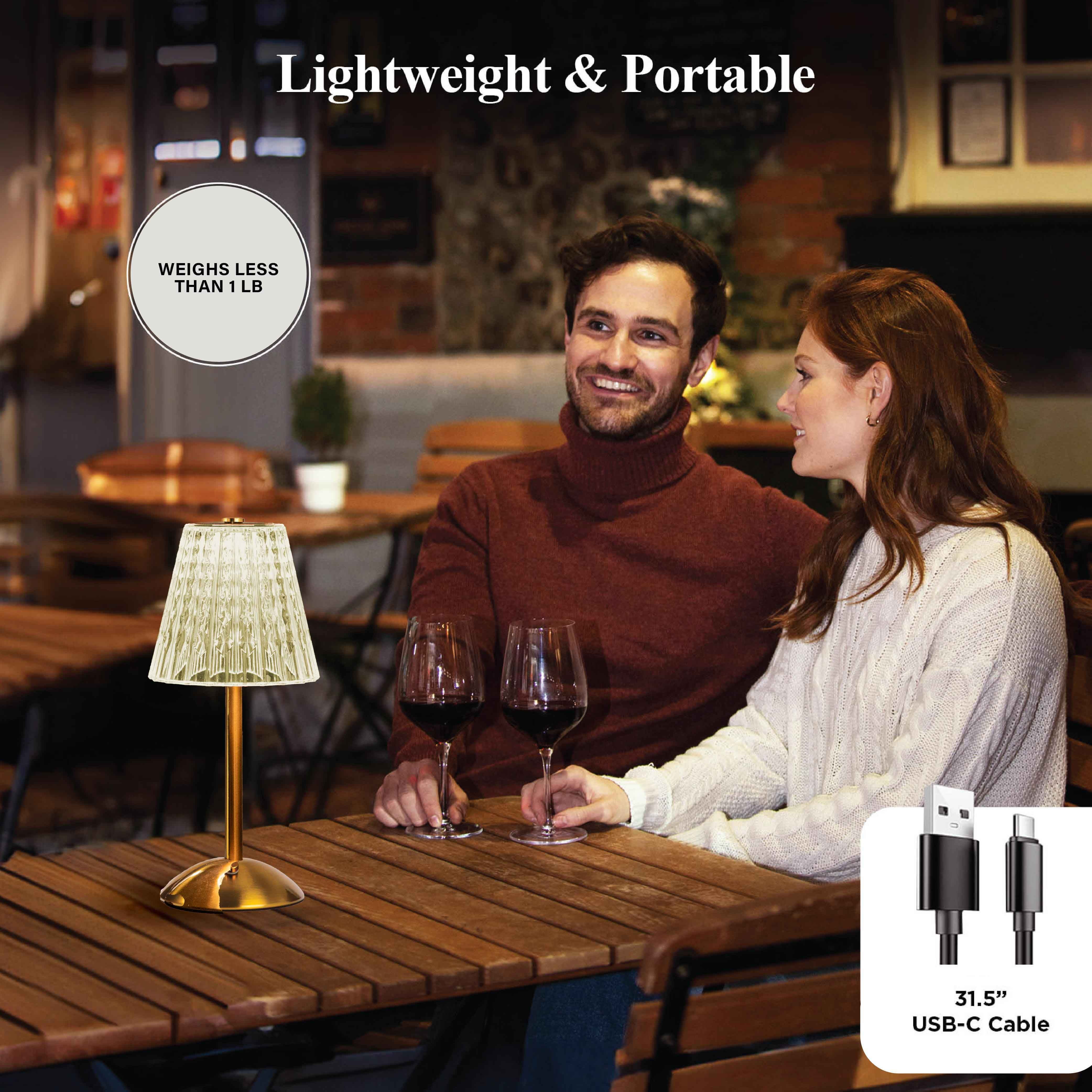 Bell and Howell Addison Table Lamp 2 Pack Small Cordless Touch LED Rechargeable Lamp Bedside Desk Nightstand Gold Base