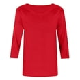 thumbnail image 4 of BiZtdJrK Plus Size 3/4 Sleeve Tops for Women Crew Neck Solid Dressy Casual Tunic Tops Loose Fit Business Work T Shirts Red L, 4 of 6
