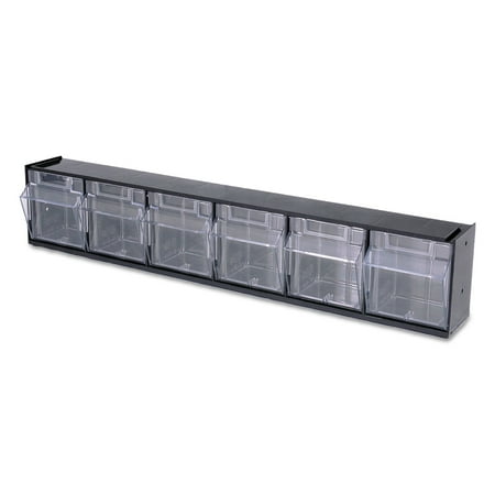 Deflecto Tilt Bin Plastic Storage System w/6 Bins  23 5/8 x 3 5/8 x 4 1/2  Black