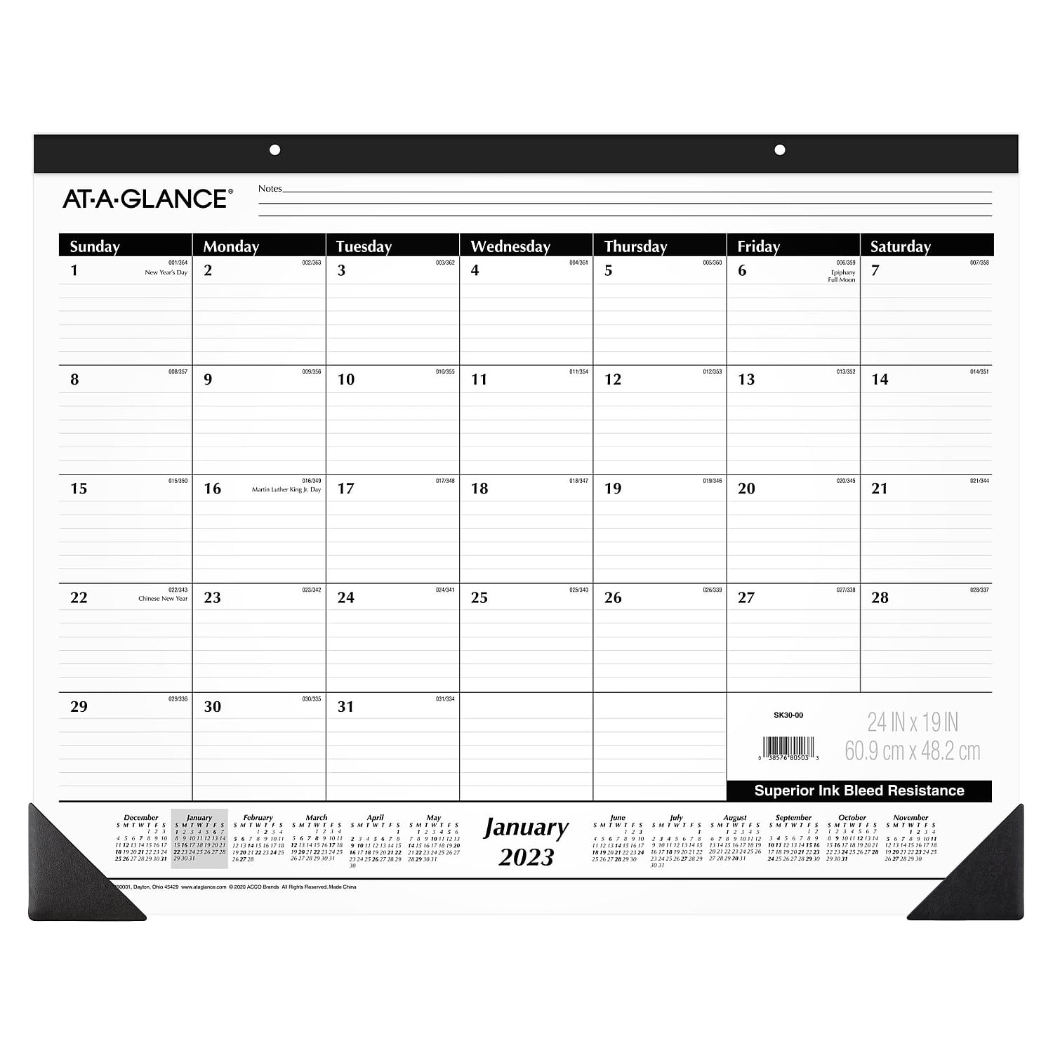 2023 At A Glance 19 X 24 Monthly Desk Pad Calendar Blackwhite