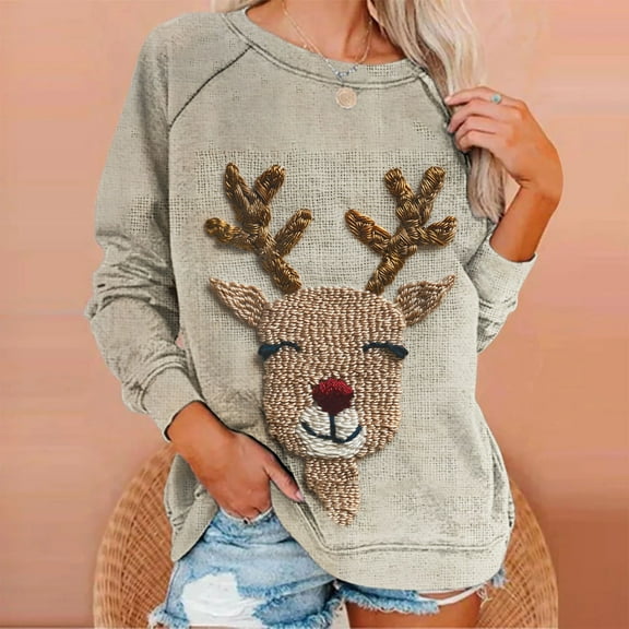 Meichang Christmas Sweatshirt for Women Funny Christmas Reindeer Graphic Sweatshirts Xmas Long Sleeve Raglan Tops Holiday Party Pullover Sweatshirt