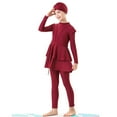 thumbnail image 5 of IDOPIP Modest Swimsuits for Girls Kids Muslim Swimsuits Islamic Full Cover Long Sleeve Top Pants Swim Hijab Cap, 5 of 7