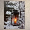 thumbnail image 2 of Winter Lantern Lighted Canvas Wall Art - Snowy Scene With a Glowing Black Lantern - #2501, 2 of 5