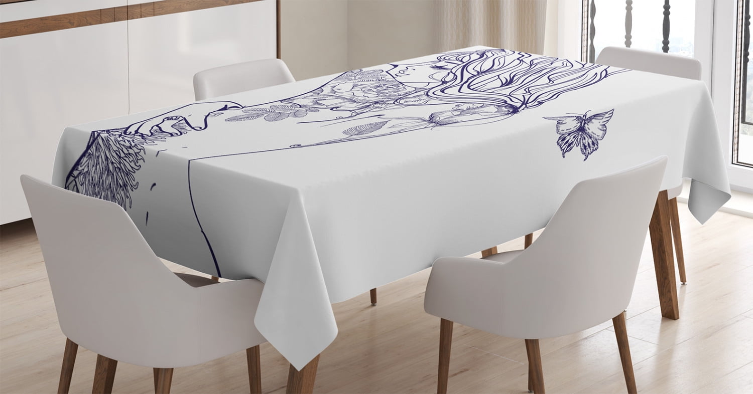 Girly Decor Tablecloth Young Girl With Tattoos And Butterflies