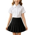 thumbnail image 2 of SROBPTY Teen Girls Summer Uniforms Set Solid Collared Short Sleeve Button Top Skirt, 2 of 4