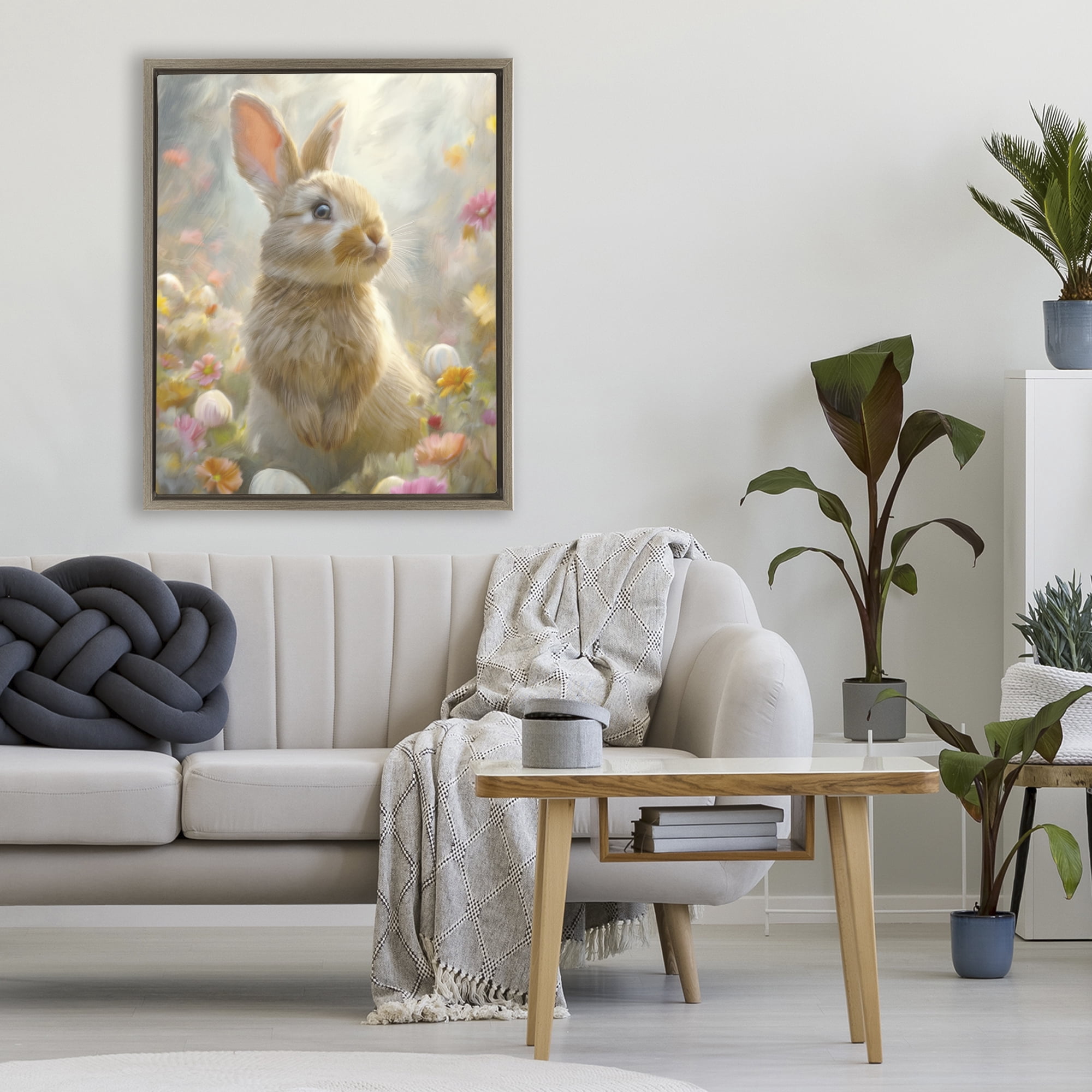 Stupell Industries Bunny Dreams Meadow Brown Framed Floater Canvas Wall Art, design by Kim Allen
