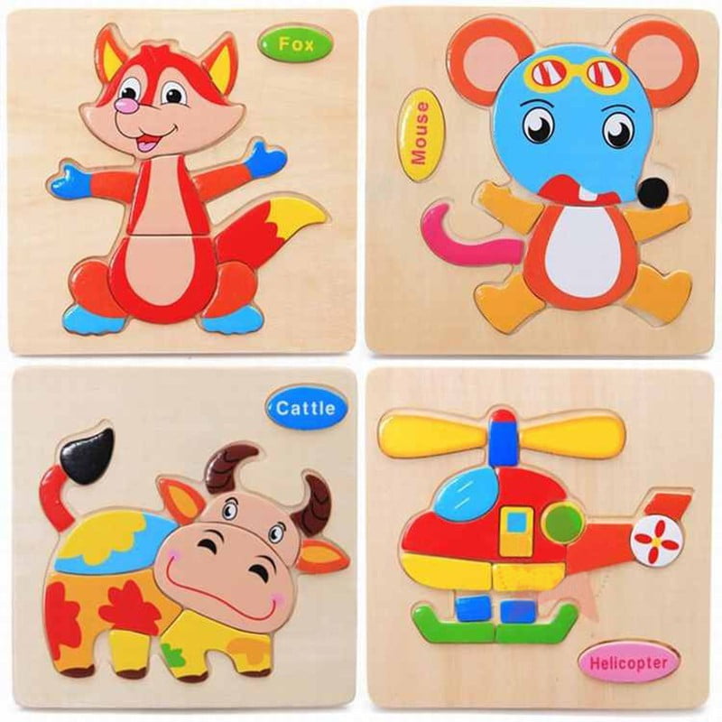 60pcs Wooden Animal Jigsaw Colorful Wood Educational Toys Children Puzzles Toys 