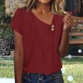 thumbnail image 3 of Otntypg Asymmetrical Button V Neck Tops for Women Dressy Casual Summer Petal Short Sleeve Basic Solid Color Tunic Tees Shirt Trendy Cozy Work Business Blouse Wine S, 3 of 8