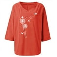thumbnail image 5 of LEAVINGSUO Blouses for Women Women's Fashion Printed T-Shirt Cotton 3/4 Sleeves Blouse V Neck Casual Tops, 5 of 5