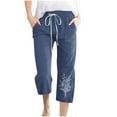 thumbnail image 2 of Elvqul Womens Cotton Capris Pockets Womens Capris Floral Drawstring Comfy Navy XL, 2 of 4