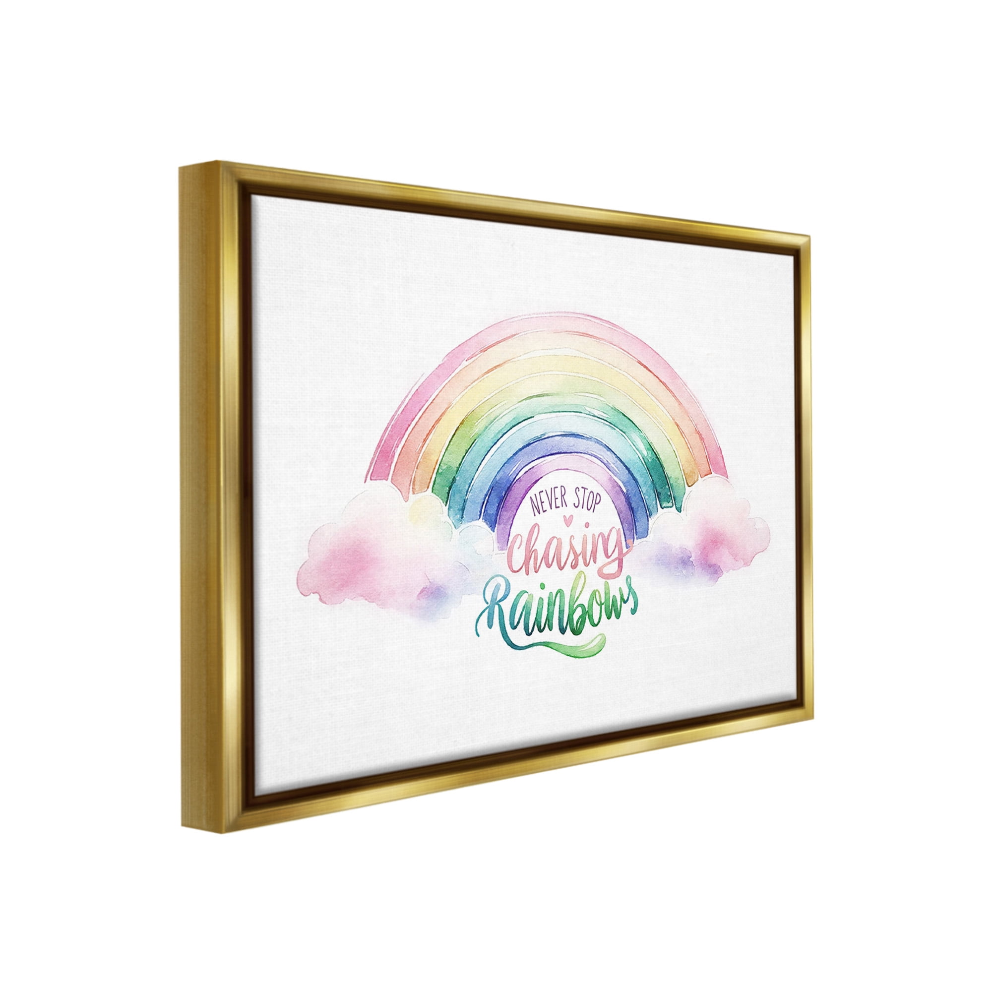 Stupell Industries Inspirational Chasing Rainbows Inspirational Painting Gold Floater Framed Canvas Art Print Wall Art, 31 x 25